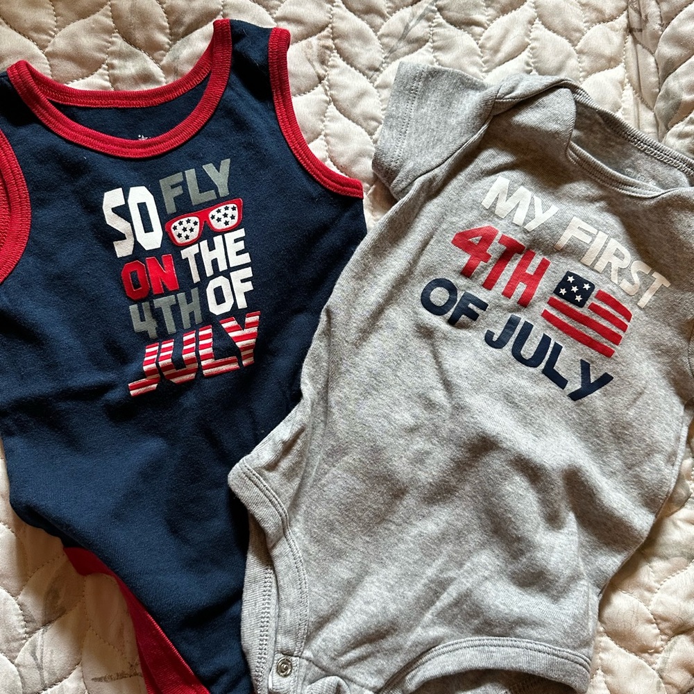 Patriotic Baby Onesies - Navy & Gray 4th of July Set